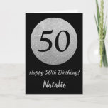 Carte Happy 50th Birthday Black and Silver Glitter Card<br><div class="desc">Happy 50th Birthday Black and Silver Glitter Card with personalized name. For further customization,  please click the "Customize it" button and use our design tool to modify this template.</div>