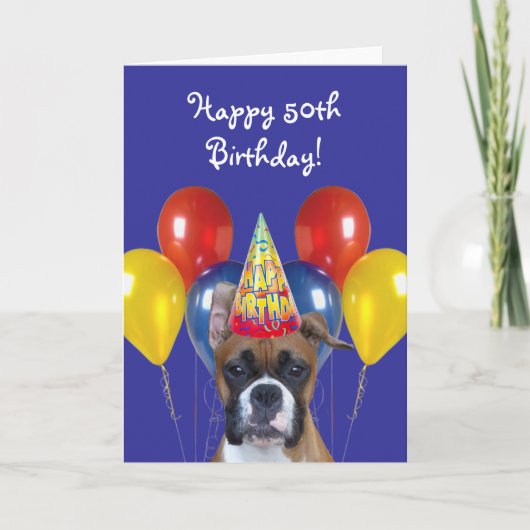 Carte Happy 50th Birthday Boxer Dog greeting card (Devant)
