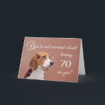 Carte Happy 70th birthday, worried beagle<br><div class="desc">Humorous birthday card featuring a cute beagle wearing glasses,  who is not at all worried about the birthday person any getting older. After all,  in dog years,  they'd be their age times 7! Designed by Rycky Creations; lab photo courtesy of PhotoRack.</div>