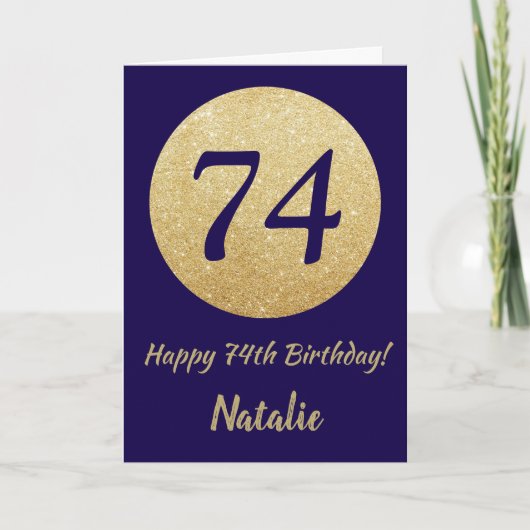 Carte Happy 74th Birthday Navy Blue and Gold Glitter (Devant)