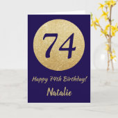 Carte Happy 74th Birthday Navy Blue and Gold Glitter (Fleur jaune)