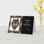 Carte Happy 75th Birthday with Watercolor Wolf (Fleur jaune)
