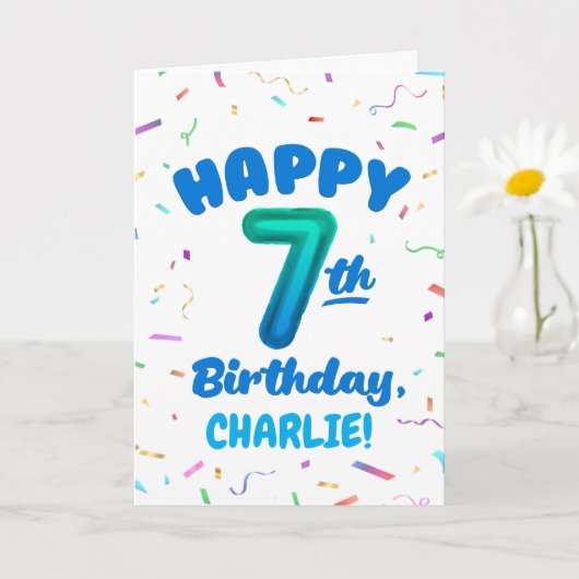 Carte Happy 7th Birthday Card with Custom Name (Petite plante)