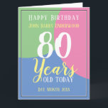 Carte Happy 80th Birthday<br><div class="desc">Célébrez un anniversaire avec une carte personnalisée indiquant le nom du récipiendaire,  le nombre d'années et la date. Ajoutez également un message à l'intérieur. Carte d'anniversaire pour 80 ans.</div>