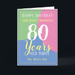 Carte Happy 80th Birthday<br><div class="desc">Célébrez un anniversaire avec une carte personnalisée indiquant le nom du récipiendaire,  le nombre d'années et la date. Ajoutez également un message à l'intérieur. Carte d'anniversaire pour 80 ans.</div>