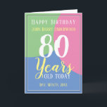 Carte Happy 80th Birthday<br><div class="desc">Célébrez un anniversaire avec une carte personnalisée indiquant le nom du récipiendaire,  le nombre d'années et la date. Ajoutez également un message à l'intérieur. Carte d'anniversaire pour 80 ans.</div>