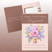 Carte Happy 80th Birthday add name floral brown