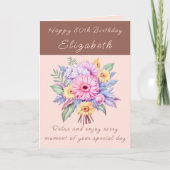 Carte Happy 80th Birthday add name floral brown (Devant)