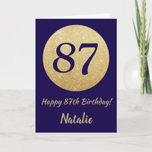 Carte Happy 87th Birthday Navy Blue and Gold Glitter (Devant)