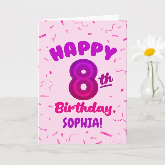 Carte Happy 8th Birthday Card with Custom Name (Petite plante)