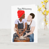 Carte Happy 9th Anniversary Interracial Couple Clay (Fleur jaune)