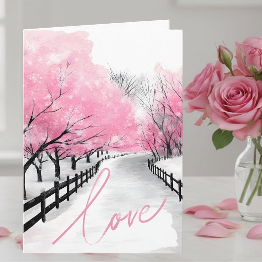 Carte Happy Anniversary Card-Elegant Pink Love Script