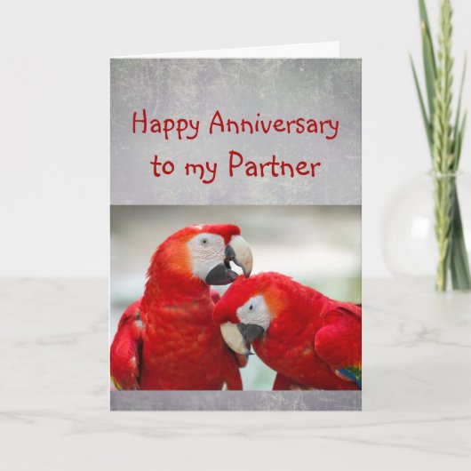 Carte Happy Anniversary Partner Parrot Wife Love  (Devant)