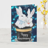 Carte Happy Anniversary Rabbits Magic Top Hat Custom (Fleur jaune)