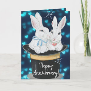 Carte Happy Anniversary Rabbits Magic Top Hat Custom