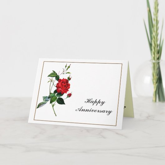 Carte Happy Anniversary Red Rose, Pierre Joseph Redouté (Devant)