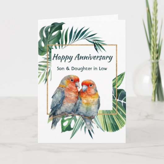 Carte Happy Anniversary Son & Daughter-in-law Parrots (Devant)