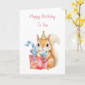 Carte Happy Birthday | Adorable  Squirrel Card (Fleur jaune)
