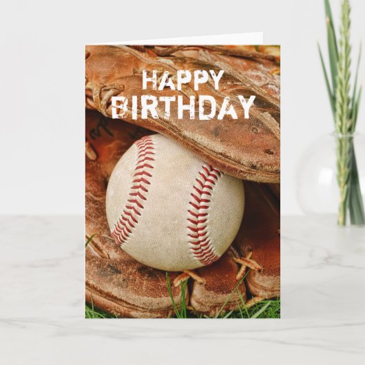 Carte Happy Birthday Baseball and Old Mitt (Devant)