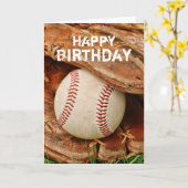 Carte Happy Birthday Baseball and Old Mitt (Fleur jaune)