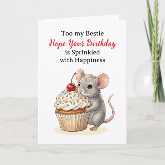 Carte Happy Birthday Bestie | Cute Mouse (Devant)