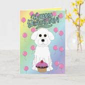 Carte Happy Birthday Bichon Frise  (Fleur jaune)