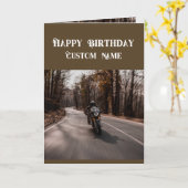 Carte Happy Birthday Biker Motorcycle Custom Name (Fleur jaune)