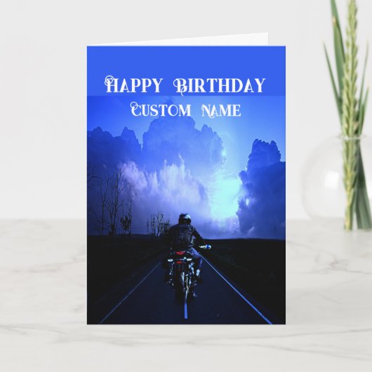 Carte Happy Birthday Biker Motorcycle Custom Name (Devant)