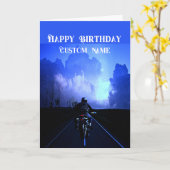 Carte Happy Birthday Biker Motorcycle Custom Name (Fleur jaune)