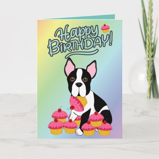 Carte Happy Birthday! Boston Terrier Cupcakes Card (Devant)