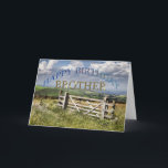 Carte Happy Birthday Brother, landscape with a gate<br><div class="desc">A stunning landscape viewed over a rustic farmer's gate This is a superb birthday card that you can customize.</div>