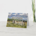 Carte Happy Birthday Brother, landscape with a gate<br><div class="desc">A stunning landscape viewed over a rustic farmer's gate This is a superb birthday card that you can customize.</div>