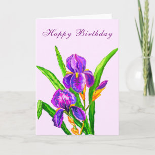 Carte Happy Birthday Card with Irises Flower