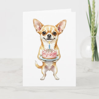Carte Happy Birthday Chihuahua Mom Cute Dog Holding Cake