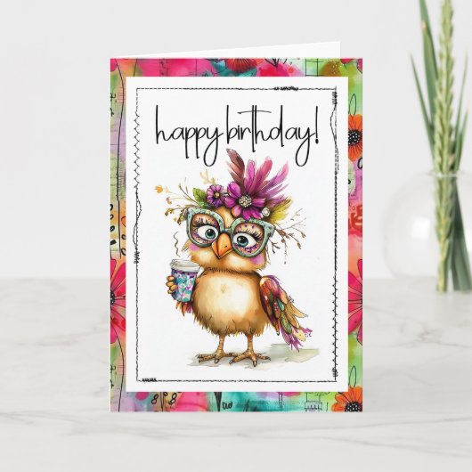 Carte Happy Birthday Coffee Loving Chicken Card (Devant)