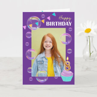 Carte Happy Birthday Colorful Bubbles Bunting Purple