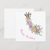Carte Happy Birthday - Colorful Flowers Bouquet Giraffe  (Devant / Derrière)