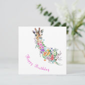Carte Happy Birthday - Colorful Flowers Bouquet Giraffe  (Debout devant)