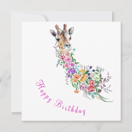 Carte Happy Birthday - Colorful Flowers Bouquet Giraffe  (Devant)