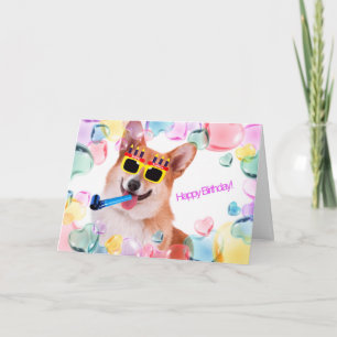 Carte Happy Birthday Corgi with Glasses