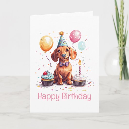 Carte Happy Birthday Dachshund Dog  (Devant)