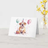 Carte Happy Birthday English Bulldog (Fleur jaune)