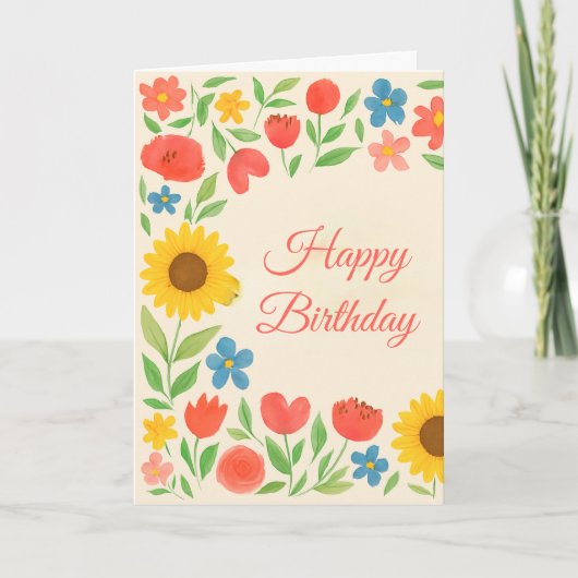 Carte Happy Birthday Floral For Her Greeting Card (Devant)