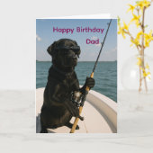 Carte Happy Birthday for Dad, black Labrador fishing (Fleur jaune)