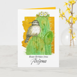 Carte Happy Birthday from Arizona Saguaro Cactus Bird