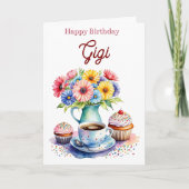 Carte Happy Birthday Gigi | Flowers and Cupcakes (Devant)