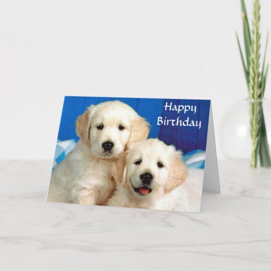 Carte Happy Birthday Golden Retriever Puppies Card (Devant)