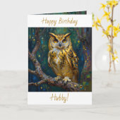 Carte Happy Birthday Hubby | Owl Themed  (Fleur jaune)