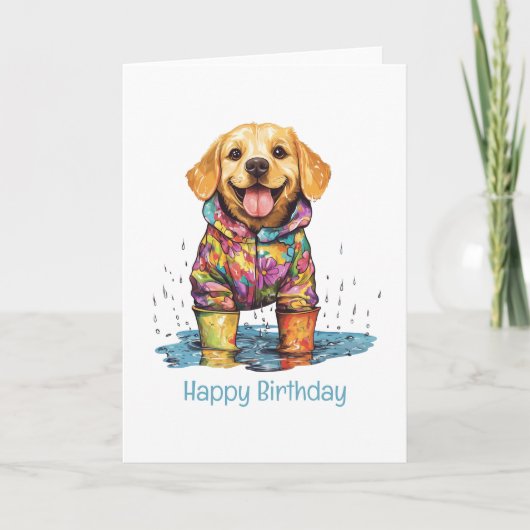 Carte Happy Birthday Labrador Retriever Rain Puddle (Devant)