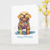 Carte Happy Birthday Labrador Retriever Rain Puddle (Fleur jaune)